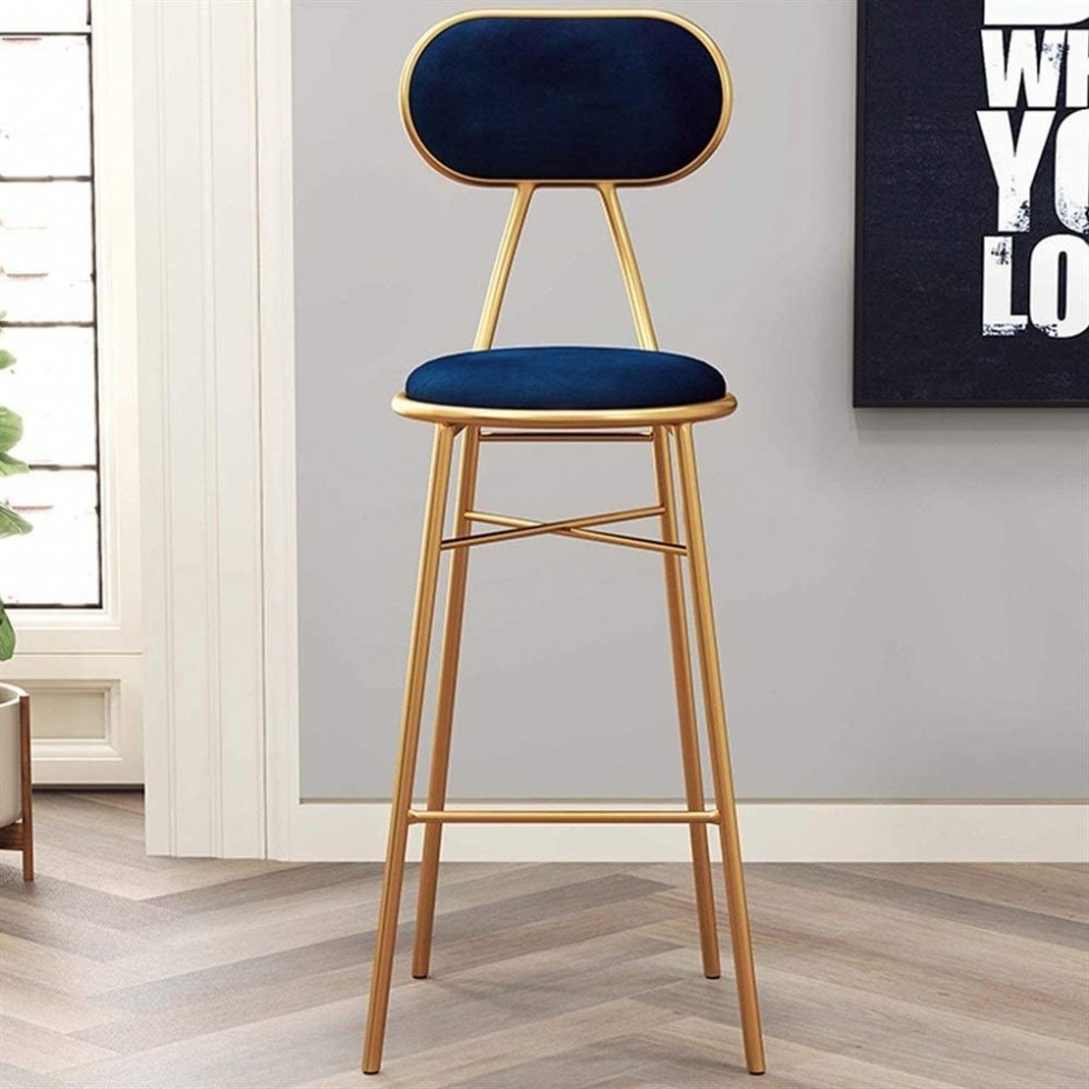 Kodu: 8797 - Yüksek Ayaklı Lacivert Sandalye Modern Ve Lüks Tasarım Metal